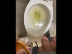 Running public taking a piss in public restroom shy bladder desperate wetting squirm