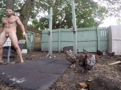 My naked outdoor workout with my chickens