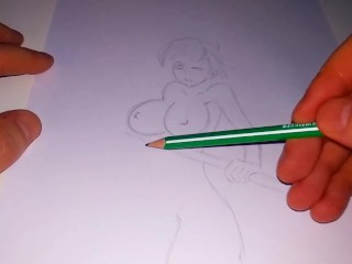 Naked Fille D’anime Avec Une Silhouette Cool Monte Ses Seins Avec un Poteau