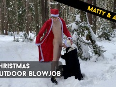 Twinks Matty and Aiden naked outdoor blowjob in the winter for Christmas