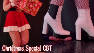 Christmas CBT In Dangerous Boots With Ballbusting Bootjob Shoejob Femdom