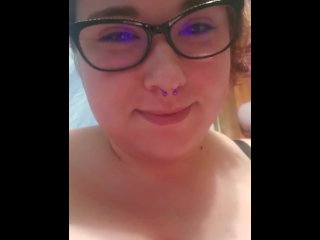 Nerdy girl pulls out pierced titties!