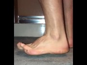 Preview 2 of Close Up Of My Feet On A Carpeted Bath Mat Before and After My Shower with Bonus Cum On Feet Finish