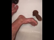 Preview 2 of A Little Teaser For Pedalpumper To Imagine My Foot On His Cock While Using This Suction Cup Dildo