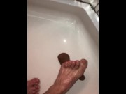 Preview 3 of A Little Teaser For Pedalpumper To Imagine My Foot On His Cock While Using This Suction Cup Dildo
