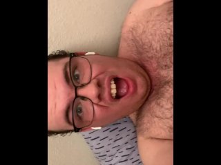 Shooting a creamy load while watching gay porn