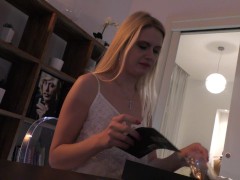 Video Hot Tight Pussy Blonde Wife in Summer Dress No Panties uses Big Cock and Cum as her Puzzle Fixative