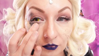 Make-up with scars in process - with liquid latex and cottonwool.