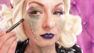 Make-up with scars in process - with liquid latex and cottonwool.