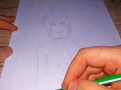 Drawing a bunny girl with huge boobs with a simple pencil
