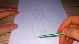 Drawing a bunny girl with huge boobs with a simple pencil