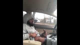 JERKING OF THE BBC IN THE CAR