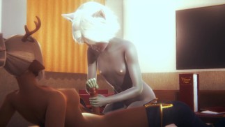 Furry Yaoi Hentai Cat boy is fucked by two futanari girls