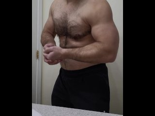 MUSCLE BEAR FLEXING IN BLACK SWEATPANTS!