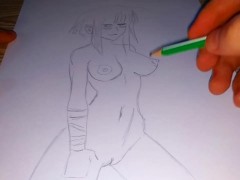 Drawing a naked Amazon girl with a pencil
