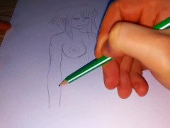 Drawing a naked Amazon girl with a pencil - Screenshot 9 of 16 - Uncensored Hentai