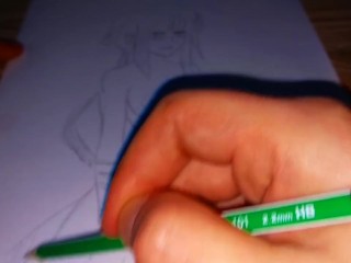 鉛筆で裸のアマゾンの女の子を描く