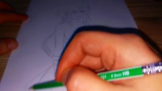 鉛筆で裸のアマゾンの女の子を描く