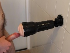 Horny teen boy fucks his Fleshlight in the bathroom