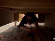 Preview 2 of Stepsister stuck under the bed. Fucked tight pussy and cum on Ass