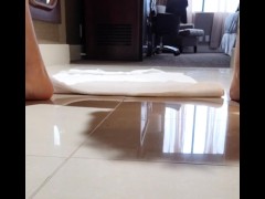 Video I pissed soaked all over hotel room floor laying down!