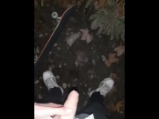 Skater Jerking off in the Park at Night