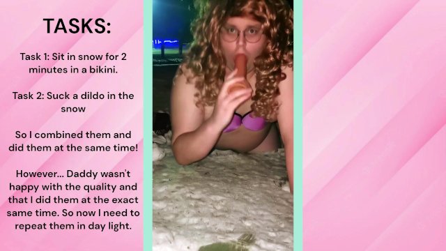 TASK: Sissy Sucking A Dildo in the SNOW!
