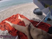 Preview 1 of Dick flash A girl caught me jerking off in public beach and help me cum - MissCreamy