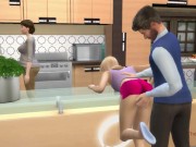 Preview 5 of Stepdad fingering stepdaughter in front of stepmother in kitchen