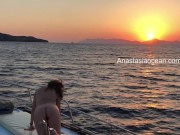 Preview 3 of Blondy girl poses totally naked on boat party. Open legs, masturbate outdoors. Public