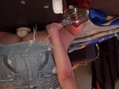 Watch My Juicy Denim Mini Skirt Ass Ride my 9 inch Dildo