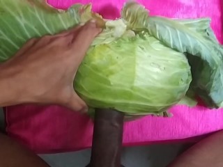 Playing with Cabbage with my Horny Big Black Cock and Balls for Dirty Desire Part-1