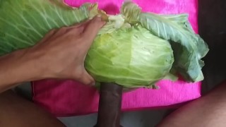 Playing With Cabbage With My Horny Big Black Cock And Balls For Dirty Desire Part 1