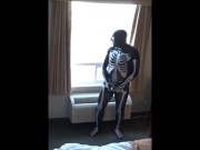 Preview 3 of skeleton jerking off at hotel window watching truck drivers get ready for work