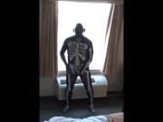Preview 6 of skeleton jerking off at hotel window watching truck drivers get ready for work