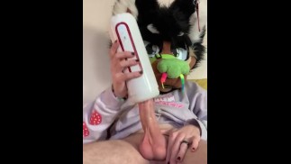 Furry fucks a toy pussy until he cums.