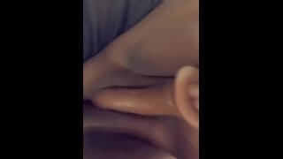 Thick Latina masturbates wet pussy with big dildo