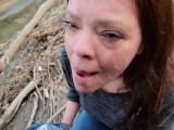 Hot MILF gets HUGE facial after outdoor blowjob, and she LOVES it!!!