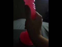 Jacking off my dildo with lube before I ride it for you