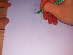 Drawing a Japanese woman in a bondage and gagged