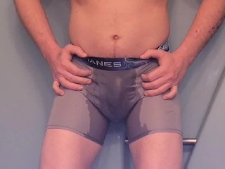 peeing boxer shorts, male masturbation, exclusive, cum
