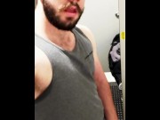 Preview 1 of Fit muscle jock plays with his big cut cock in the gym showers