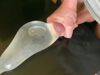 Horny Guy Moaning While Fucking HisOwn Hand and CumAlot Inside Condom Filled with Water - 4K