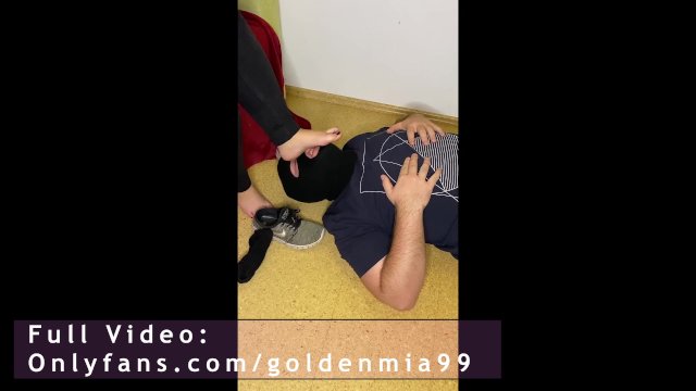 Licking feet from a dominant schoolgirl