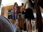 Preview 5 of Hot Tight Pussy Blonde Cheerleader Girl throws a House Party with NO PANTIES BFFs for fun at Home