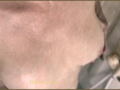 POV wifey cleans her big MILF tits