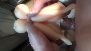 Fucking creamy fake pussy and filling it with cum