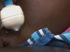 Beautiful ebony babe Jamie Sullivan strips down and Hitachi wands her pussy