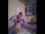 BBW Smoking Cigarettes and Playing Video Games In Black Bra and Panties