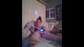 BBW Smoking Cigarettes and Playing Video Games In Black Bra and Panties